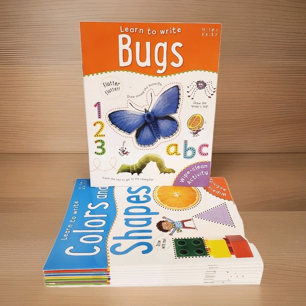 Set Of 10 Miles Kelly Wipe-Clean Activity Learn To Write Letters, Number, Colors